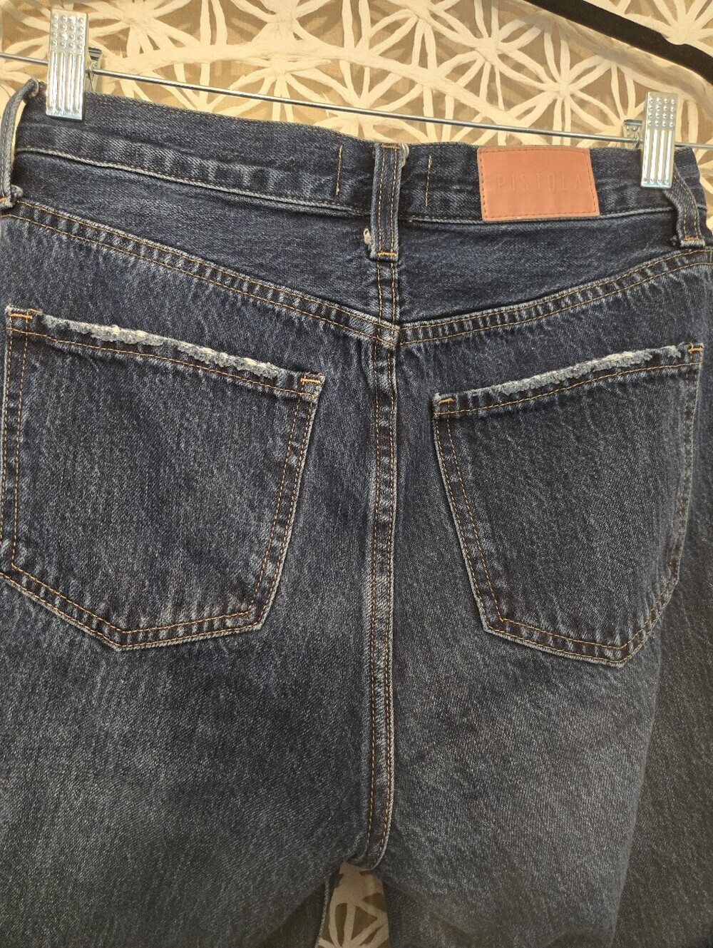 Pistola Cassie High Rise Straight Leg Cropped Distressed Jeans 26 Dark Wash - Picture 9 of 13